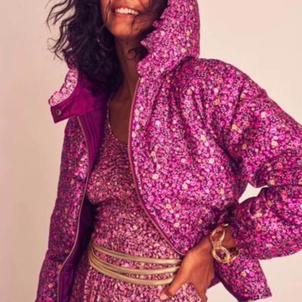 LoveShackFancy Modena Floral Puffer Jacket - Pink Size S
